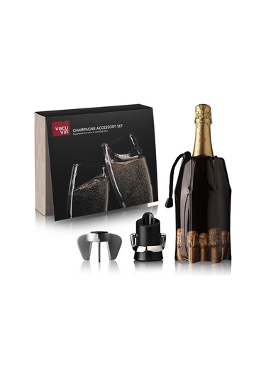Vacu Vin Şampanya Seti - Siyah