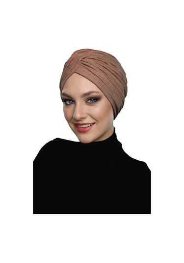 Çapraz Penye Astarlı Tarçın Rengi Hazır Türban Tesettür Havuz Bonesi Tarçın