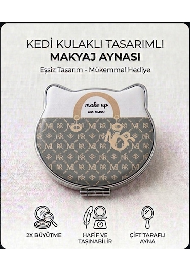 Şık Tasarım Makyaj Aynası- Kedi Kahverengi