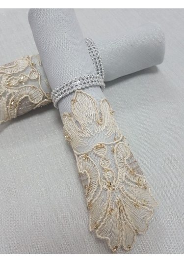 Finezza Henna Güpürlü Keten Gri Sofra Takımı 8 Kişilik 160X230 Cm