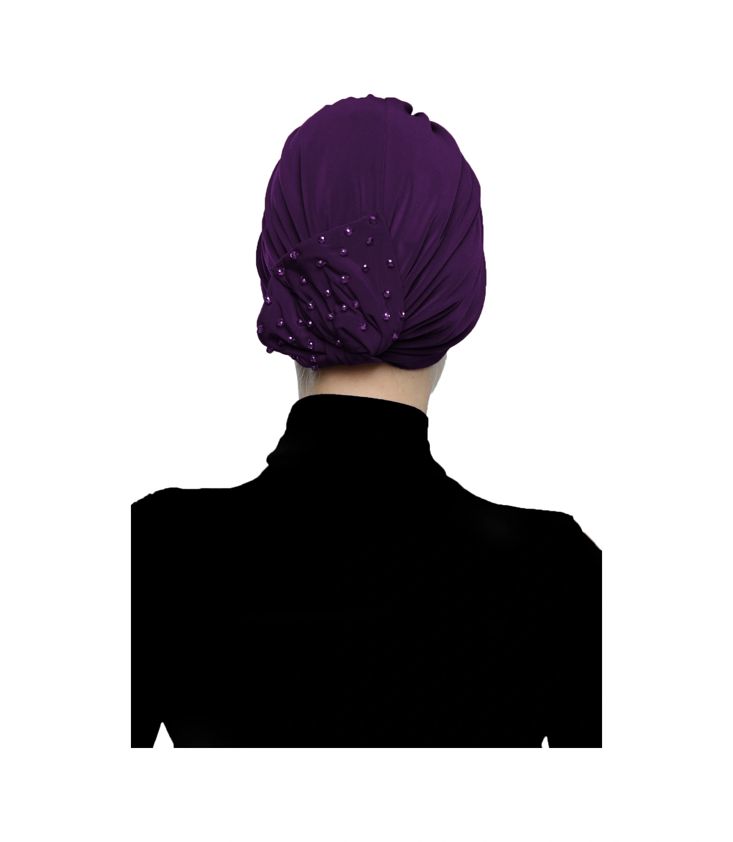 Kristal Yelpaze Taş Işlemeli Çift Taraflı Astarlı Mor Hazır Türban Tesettür Abiye Bone Mor