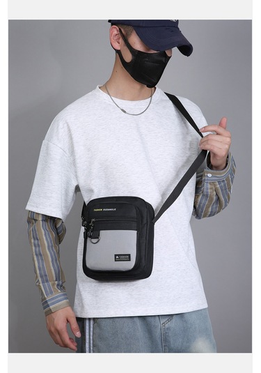 Uıowoo Erkek Omuz Çantası Harfli Ve Metal Halkalı Spor Ve Bisiklet Tek Askılı Sırt Çantası Gri