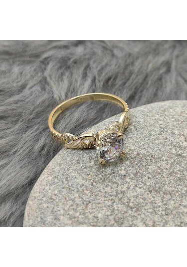 Chavin 1,2 Carat Tek Taş Sonsuzluk Sarı Altın Yüzük Du30