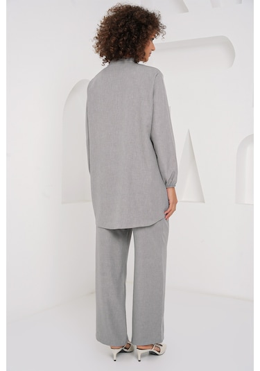 Bigdart 6678 Keten Tunik Pantolon İkili Takım - Gri