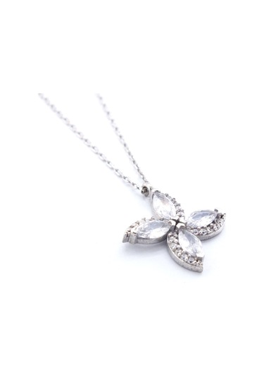 Ferizz Zirkon Taşlı Çiçek Şekilli Gümüş Kolye Gk-336