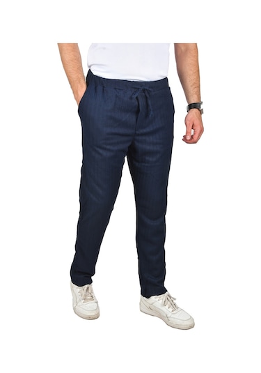 Deepsea Erkek Lacivert Rahat Kesim Örme Kumaş Beli Lastikli İnce Spor Pantolon 2502216 Lacivert
