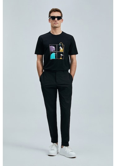 Lufian Funky Modern Grafik T- Shirt Siyah Siyah 111020254100100 Siyah