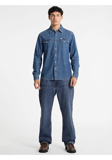 Guess Erkek Mavi Slim Uzun Kol Denim Gömlek Mavi