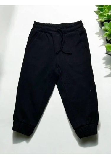 Kız Çocuk Paçaları Lastikli Örme Eşofman Alt-14883 Siyah