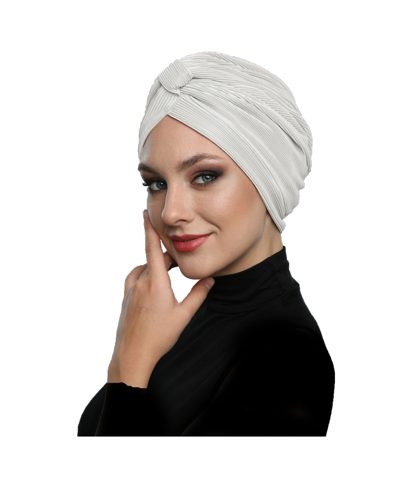 Çapraz Plise Bantlı Astarlı Krem Hazır Türban Tesettür Havuz Bonesi Krem