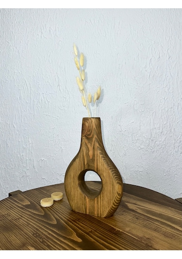 O&a Wood Doğal Ahşap Dekoratif Biblo Vazo Koyu Meşe