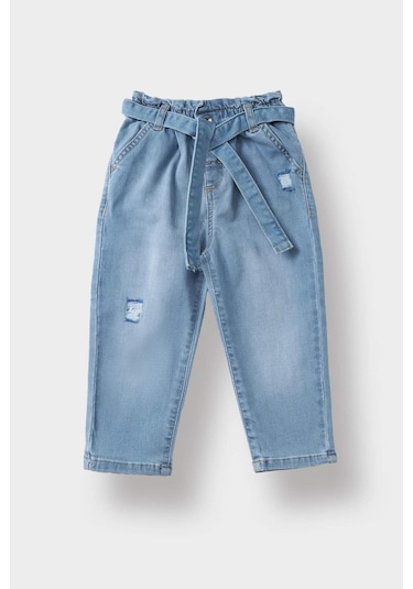 Defacto Paperbag Düz Paça Jean Pantolon Kız Bebek D1532A524AU Mavi