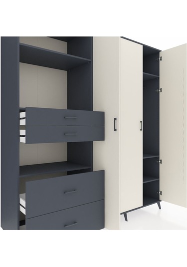 Kronos Dolap 12 Raflı 4 Çekmeceli Tek Askılı 220x59x243 Antrasit-aytaşı/antrasit Aytası/antrasıt