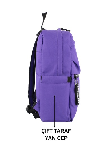 Mor Okul Sırt Çantası Ortaokul Lise Geniş İç Hacim Su Geçirmez Kumaş Yandan Cepli Mor