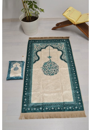 Çantalı Fermuarlı Mihrap Desenli Seccade Turkuaz
