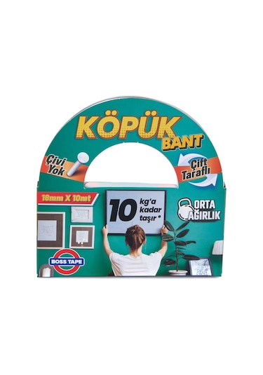 Boss Tape 2688 Çift Taraflı Köpük Bant 18mmx10m Orta Ağırlık 10kg