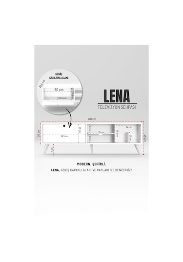 Lena Tv Sehpası, Tv Standı, Televizyon Ünitesi Beyaz