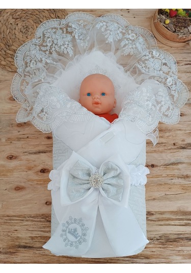 Yenidoğan Titi Taç Nakışlı Plazma Taşlı Güpürlü Çift Fiyonk Duvak Çok Renkli