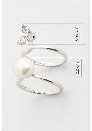 İnci Yaprağı 18 Ayar Beyaz Altın Kaplama Gümüş İkili Yüzük Beyaz