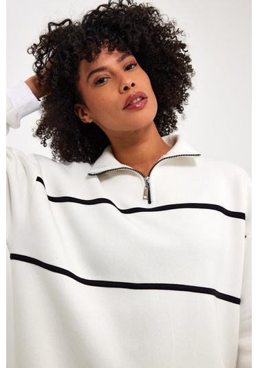 Alexandergardı İçi Polarlı Çizgili Sweatshırt E24-00172 001