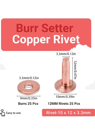 25 Bakır Perçin Burr Rondelası Seti, 15/32" Uzun Deri Bakır