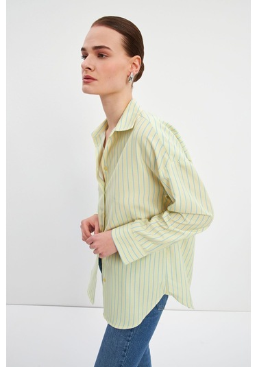 Stella Pulvis Sarı Oversize Çizgili Gömlek Sarı