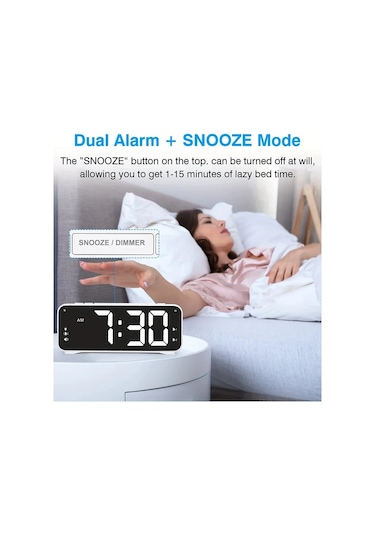 Oldfriend Beyaz Kabuk Beyaz Rakam Titreşimli Çalar Saat, 6,5" Led Ekran, 4 Parlaklık Seviyesi Beyaz Kabuk Beyaz Karakterler