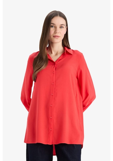 DeFacto Regular Fit Basic Düz Viskon Uzun Kollu Gömlek Tunik D7352AX25SPRD63 DeFacto Regular Fit Basic Düz Viskon Uzun Kollu Gömlek Tunik D7352AX25SPRD63