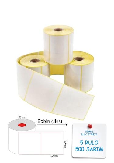 Termal Barkod Etiketi 100x100mm 6 Rulo 500 Sarım