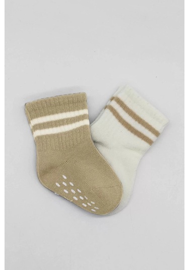 Çemberli Kaymaz Soket Çorap 2'li Bej-ekru Çok Renkli