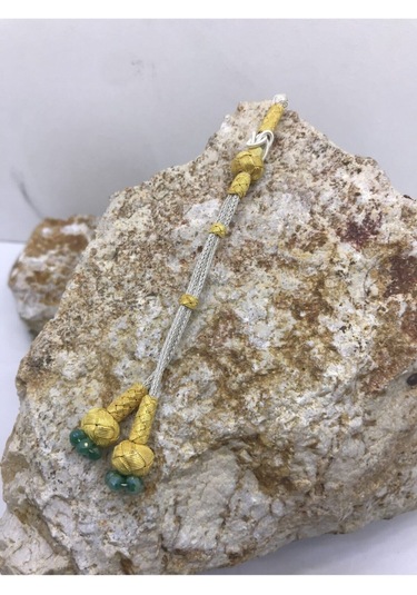 Gümüş Yaldız Kombin Yeşil Boncuklu Püskül