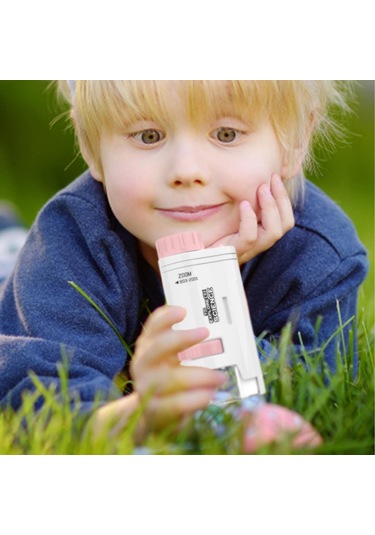 Aubyhe Çocuklar İçin El Tipi Mikroskop - 60-200x Büyütme, Led Işık Ve Göz Koruma Özellikli, Taşınabilir Fen Oyuncak Pembe