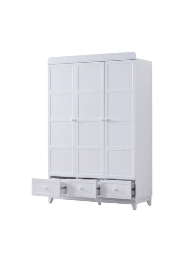 Mira Çocuk Odası Takımı, Mira Yavrulu Karyola, Berlin 3 Kapaklı Dolap - Beyaz Renkli