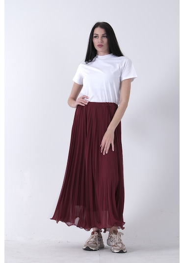 Feminist Bordo Astarlı Piliseli Etek 4594046.04 Bordo