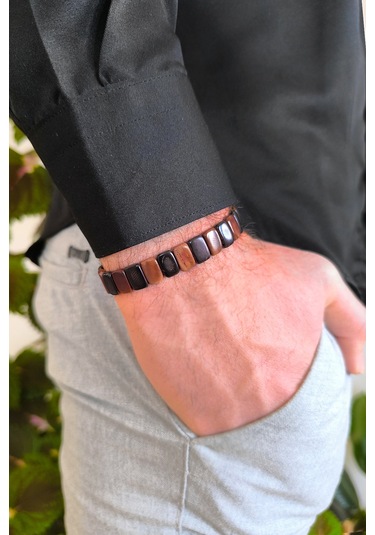 Kuka Bileklik Mozaik Model Bileğe Göre Ayarlanabilir Unisex Bileklik Bt007 Kahverengi