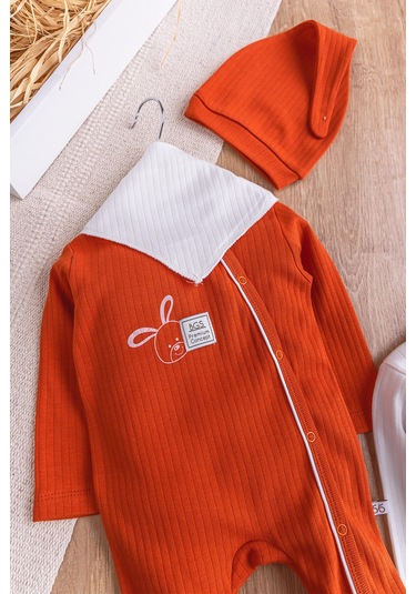 Tavşan Figürlü 2'li Uzun Kollu Kız/erkek Bebek Tulum Takım Bej