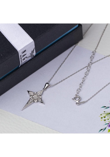 Kutup Yıldızı Model Zirkon Taşlı 925 Ayar Gümüş Kadın Kolye