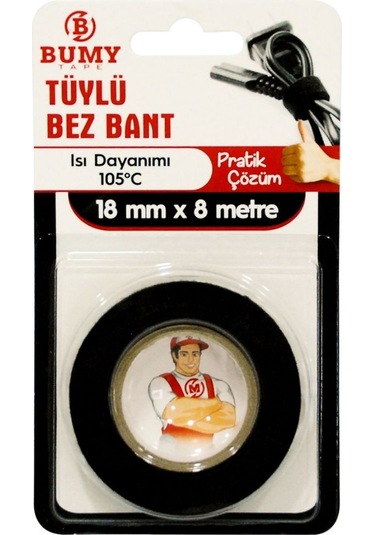 Bumy Tüylü Bez Bant Siyah 18mm X 8mt
