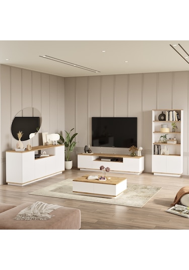 Robin Home Loft Tv Ünitesi Orta Sehpa Konsol Kitaplık 4'Lü Set Ça