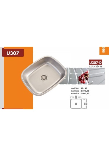 Ekosan 38 x 48 Kare Paslanmaz Eviye + Sifon