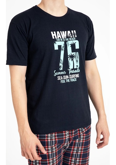 Tampap 2170-k Kısa Kollu Baskılı Erkek Pijama Takımı Lacivert