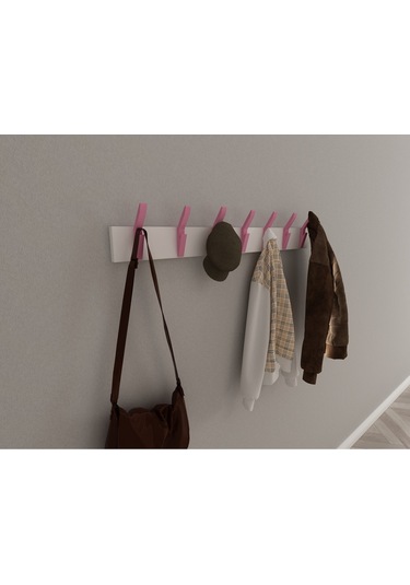 Hepsi3boyutlu Modern Duvar & Kapı Kanca Askılık - 7 Adet Pembe Kanca Askılık - Model No : 3 Pembe