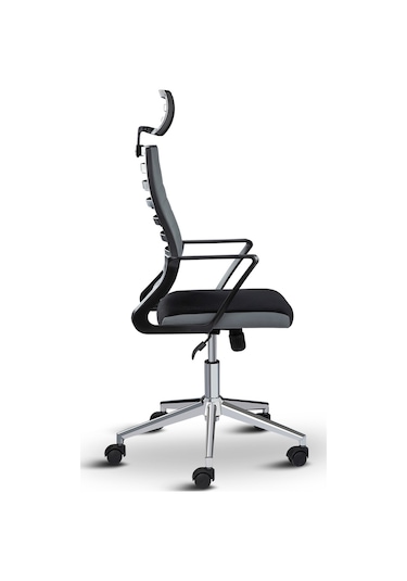 Rigel Başlıklı Ofis Koltuğu Çalışma Koltuğu Metal Ayaklı Gri Siyah