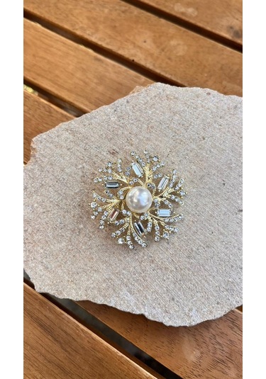 Taşlı İncili Broş Çok Renkli