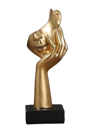 Yunboo Gold Rengli Düşünen Figür Maske Heykeli - Ev Ofis Dekorasyonu İçin Resin Sanat Eseri