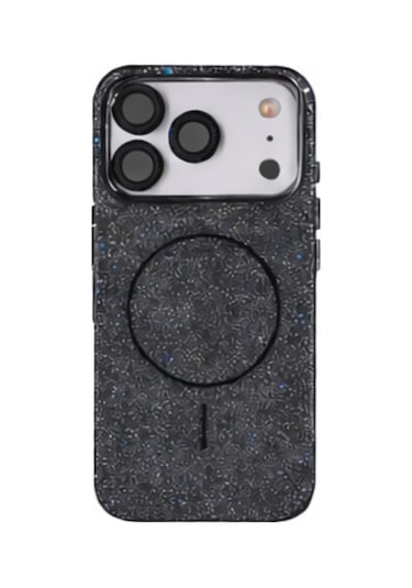 Apple Uyumlu iPhone 17 Magsafe Lens Koruma Camı li Simli Kutup Silikon Kılıf Siyah