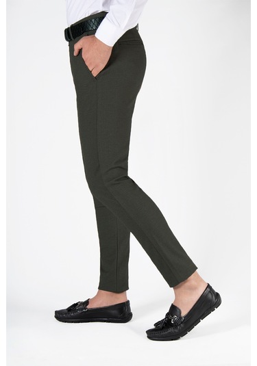 Koyu Yeşil Slim Fit Pamuklu İtalyan Kesim Pantolon Koyu Yeşil