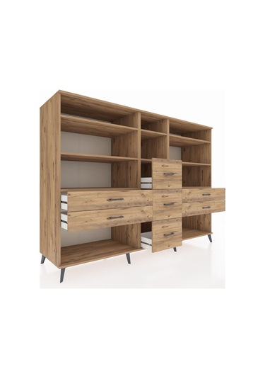 Kronos Dolap 8 Raflı 7 Çekmeceli 220x59x163 Çam-çam Çam-çam