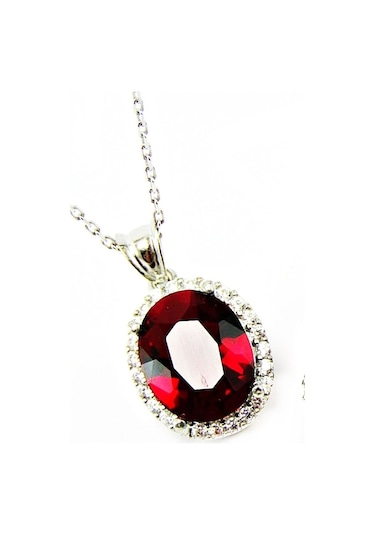 Gümüş Oval Zümrüt Yeşili Kolye