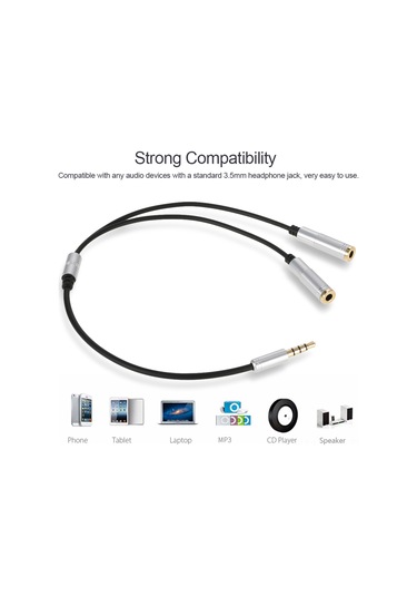 Geeksen 3.5mm Çift Çıkışlı Ses Ayırıcısı Kablosu Gri/siyah Seçenekli - 31cm Uzunluklu